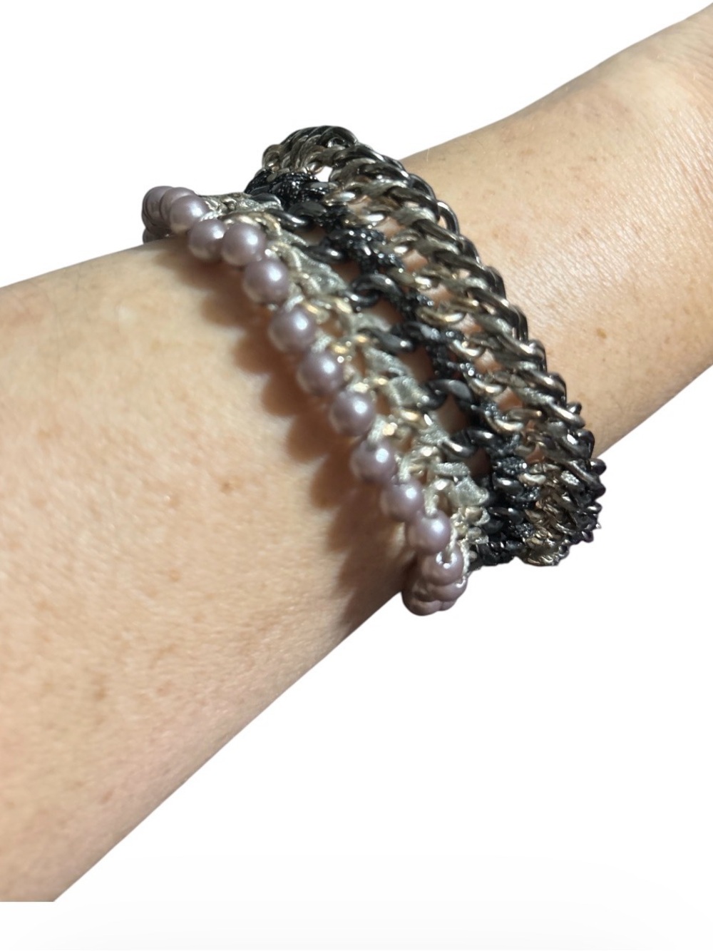 Express Multi Metal & Pale Pink Pearl Adjustable Bracelet